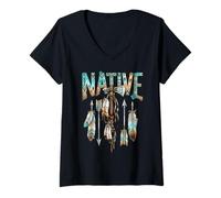 Women's Native American Indian Chief Feather Headdress Indian Tribe V-Neck T-Shirt