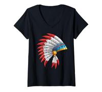 Womens Native American Indian Headdress Heritage Roots V-Neck T-Shirt