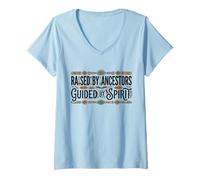 Women's Native American Indian Raised by Ancestors Guided by Spirit V-Neck T-Shirt
