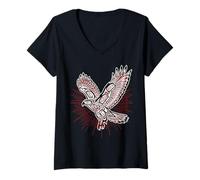 Women's Native American Indian Red-Tailed Hawk & Sun Nature V-Neck T-Shirt