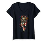 Women's Native American Indian Tribe Dreamcatcher Artwork V-Neck T-Shirt