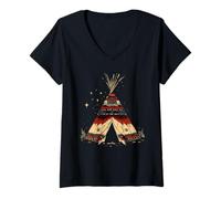 Women's Native American Indian Tribe Tipi Tent Native American Pride V-Neck T-Shirt