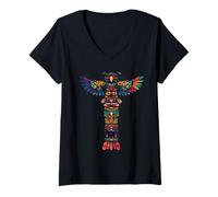 Womens Native American Pride Totem Pole Artwork Indian Tribe V-Neck T-Shirt