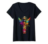Womens Native American Pride Totem Pole Indian Tribe Artwork V-Neck T-Shirt