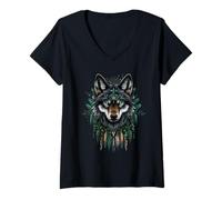 Womens Native American Wolf Indian Tribe Native American Pride V-Neck T-Shirt