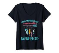 Women's Native American Woman with Native Blood American Indian V-Neck T-Shirt, Black, Small