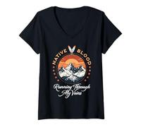 Womens Native Blood Running Through My Veins V-Neck T-Shirt