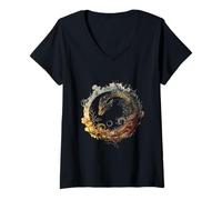 Womens Native Mexican Civilizatio Aztec Feathered Serpent Ouroboros V-Neck T-Shirt