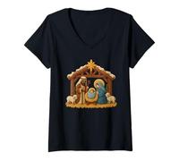 Womens Nativity Scene Cozy Family Gathering Moments V-Neck T-Shirt