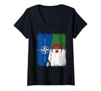 Womens NATO Algeria Half Flag OTAN Algerian Heritage V-Neck T-Shirt