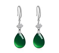 Womens Natural Agate Drop earrings in vintage style,Natural Green Jade Chalcedony Water Drop Earrings 925 Silver Carved Charm Jadeite Jewelry Fashion Amulet For Women Gifts