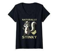 Womens Naturally Stinky Funny Cartoon Farting Skunk V-Neck T-Shirt