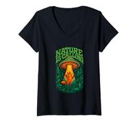 Women's Nature Calling Fox Mushroom UFO V-Neck T-Shirt