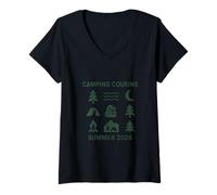 Womens Nature Grid Camping Scene V-Neck T-Shirt