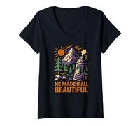 Womens Nature He Made It All Beautiful Vintage Womens Christian V-Neck T-Shirt