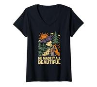 Womens Nature He Made It All Beautiful Vintage Womens Christian V-Neck T-Shirt
