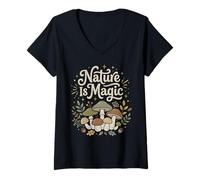 Women's Nature is Magic Mushroom Botanical Cottagecore Forest V-Neck T-Shirt