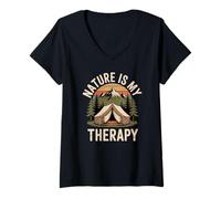 Womens Nature Is My Therapy Camping V-Neck T-Shirt