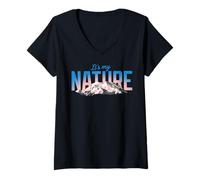 Womens Nature Mountains Sunrise Retro Gradient V-Neck T-Shirt