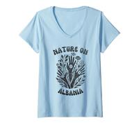 Womens Nature On Albania Floral Art V-Neck T-Shirt