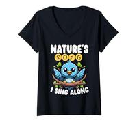 Womens Nature’s Song I Sing Along Cute Birdwatching V-Neck T-Shirt