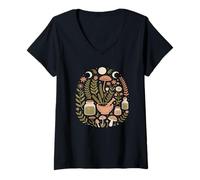Women's Nature Witch Autumn Herbal Witch Moon Magic Witchy V-Neck T-Shirt