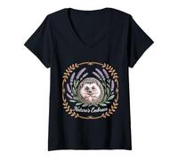 Womens Nature's Embrace Hedgehog Lavender Floral Wreath V-Neck T-Shirt