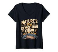 Women's Nature's Tiny Demolition Crew Termite Pest Control Insect V-Neck T-Shirt