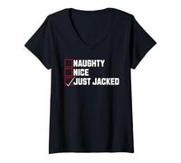 Womens Naughty Nice Just Jacked Funny Workout Bodybuilding V-Neck T-Shirt