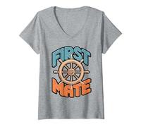Womens Nautical First Mate Boating Graphic V-Neck T-Shirt