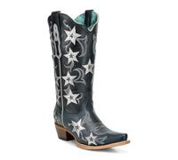 Women's Navy Blue Embroidery, Stars Overlay and Studs Snip Toe Cowboy Boots - Z5541, Navy Blue, 7 UK