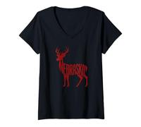 Womens Nebraska Deer V-Neck T-Shirt