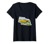 Women's Nebraska State Pride Vintage Nebraska Map Illustration V-Neck T-Shirt