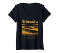 Women's Nebraska Wind-Shaped Land and Quiet Breath Since 1867 V-Neck T-Shirt