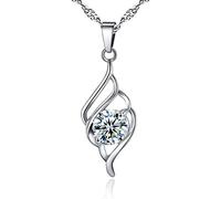 Women's Necklace 925 Sterling Silver Angel Wings Round Cubic Zirconia Pendant Necklace Pendant Gift for Women Girls Girlfriend Mother Daughter