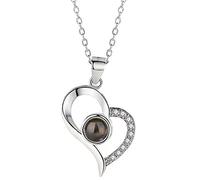 Women's Necklace, Sterling Silver Nano-Micro Technology Heart Zirconia Rose Gold/Silver 100 Languages I Love You Projection Necklace Jewelry Gift,silver