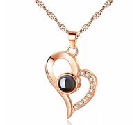 Women's Necklace, Sterling Silver Nano-Micro Technology Heart Zirconia Rose Gold/Silver 100 Languages I Love You Projection Necklace Jewelry Gift,silver
