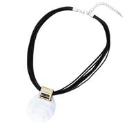 Women's necklace with a large silver coloured pendant on a leather look cord chain. Design called the "Hannah necklace" by Graci8.