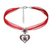 Women's Necklace with Heart and Edelweiss Traditional Costume Necklace Elegant Pendant Necklace Edelweiss Red Necklace Heart Jewelry for Dirndl Leather Trousers Oktoberfest Carnival