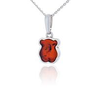 Women's Necklace with Teddy Bears and Amber Polished Sterling Silver Baltic Amber in Cognac Colour Silver Pendant on Chain