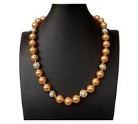 Women's Necklaces 14mm Round Champagne Sea Shell Pearl Cultured White Pearl Necklace 23inch