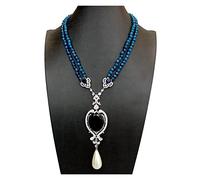 Women's Necklaces 2 Rows Blue Agate Necklace Blue Crystal White Sea Shell Pearl Pendant 19inch