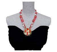 Women's Necklaces 2 Rows Cultured White Pearl Coral Necklace Orange Coral Pearl Big Pendant
