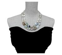 Women's Necklaces 2 Rows White Opal Chunk Quartz White Sea Shell Pearl Necklace Gemstone Jewelry