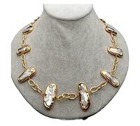 Women's Necklaces 20inch Freshwater White Biwa Pearl Bezel Set Pearl Chain Necklace
