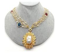 Women's Necklaces 23inch 4 StrandsWhite CrystalPave Chain Necklace Yellow Gold Color Plated Pearl Pendant Necklace Party
