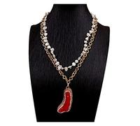 Women's Necklaces 26x60mm Red Coral Branch Crystal Pave Pendant Designer Freshwater White Pearl Chain Choker Necklace
