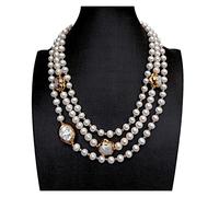 Women's Necklaces 3 Rows Cultured White Freshwater Pearl Flower Olive Shape Pearl Necklace 18inch