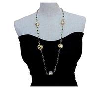 Women's Necklaces Cultured White Coin Pearl Green Crystal Chain Long Necklace 32inch