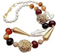 Women's Necklaces Cultured White Pearl Gold Plarted Desert Rose Raw Stone Necklace 24inch